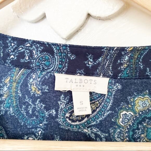 Talbots blue green paisley pattern blouse sz Small - Picture 3 of 5